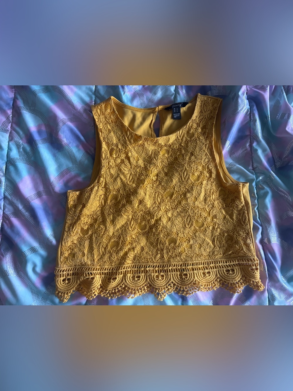 Streetwear Society Mustard Lace Crochet Hem Tank Top